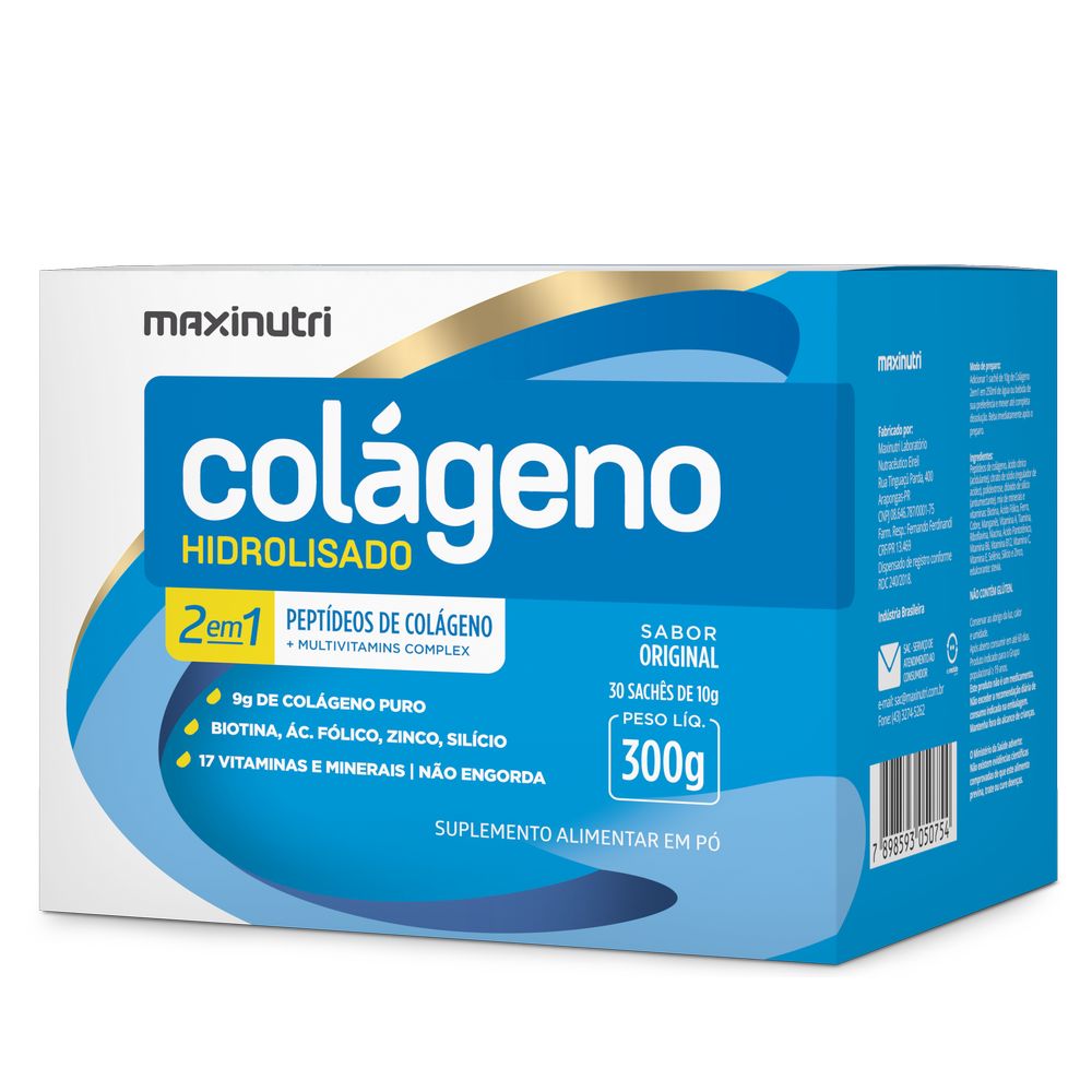 Colageno Hidrolisado 2em1 Sache 30x10g Original Maxinutri