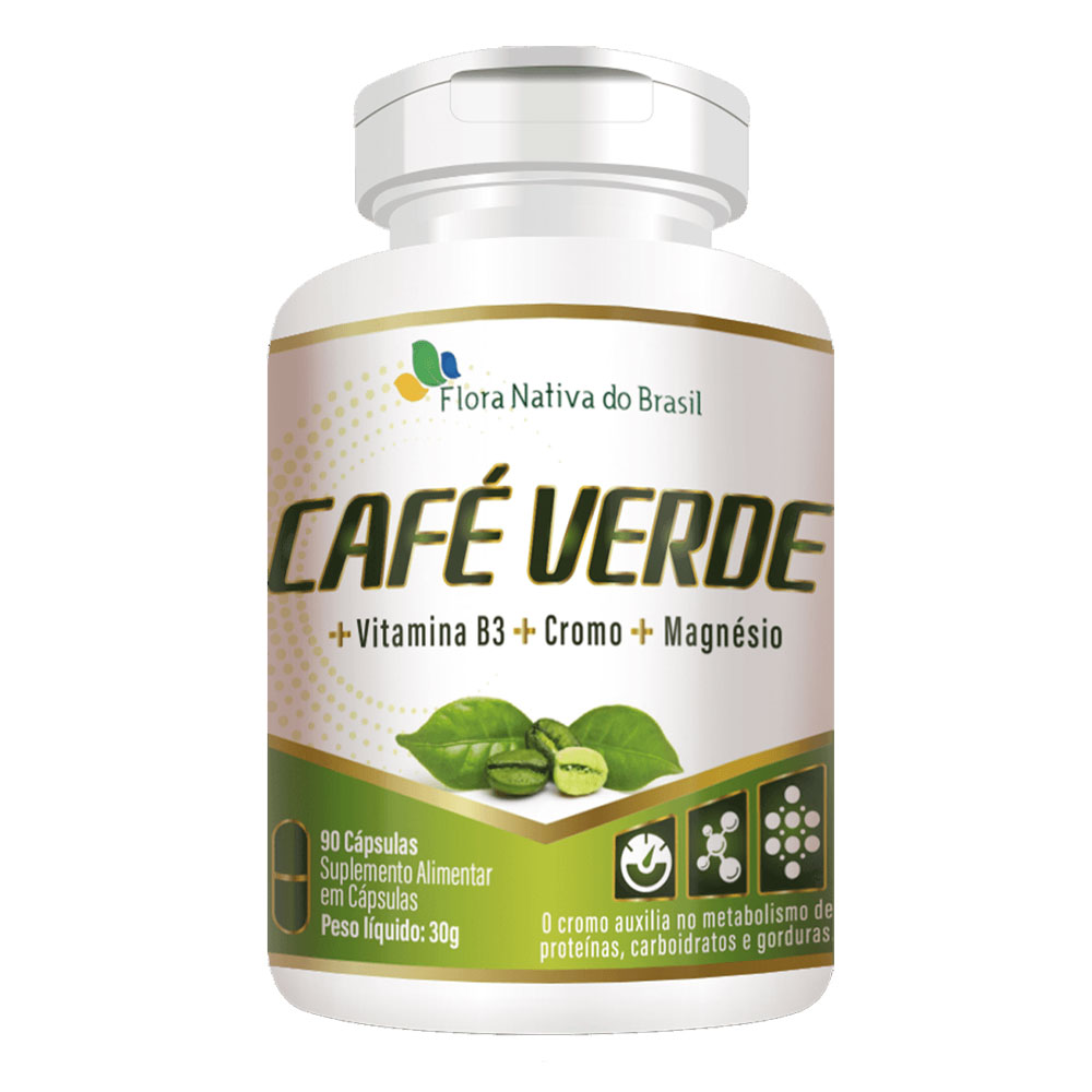 Cafe Verde com Vit B3 + Cromo + Magnesio 500mg 90 cápsulas Flora Nativa