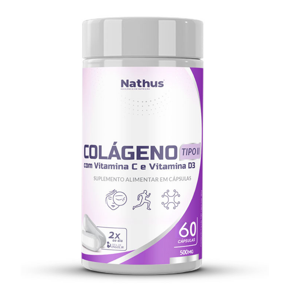 Colageno Tipo II com Vitamina C e Vitamina D3 400mg 60 cápsulas Nathus
