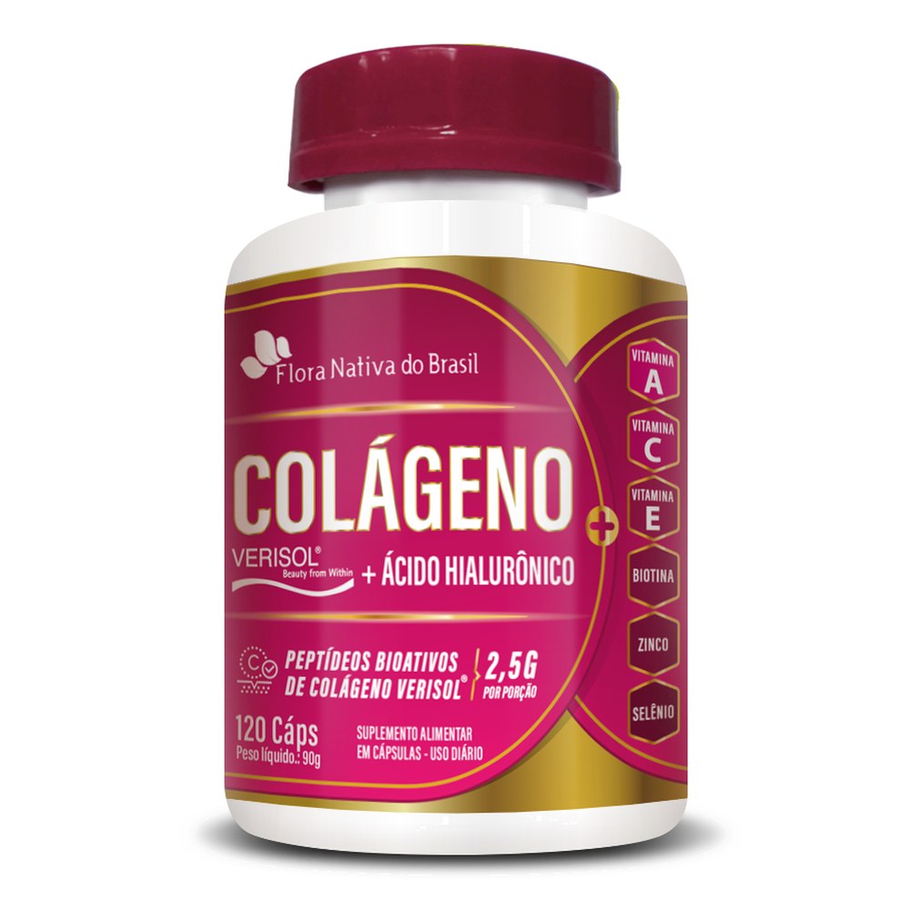 Colageno Verisol com Acido Hialuronico (+ Vitaminas e Minerais) 750mg 120 cápsulas Flora Nativa