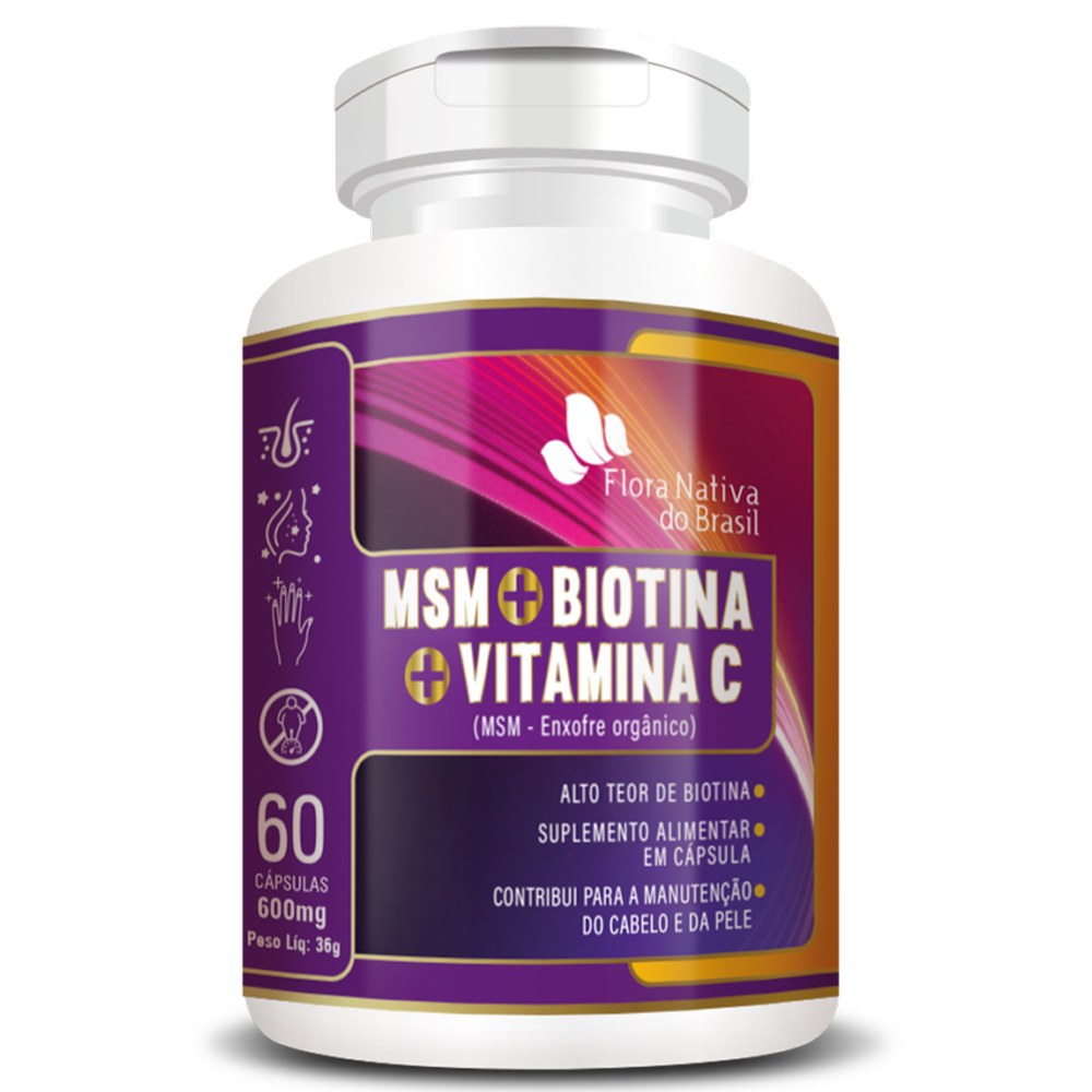MSM Enxofre Organico com Biotina e Vitamina C 500mg 60 cápsulas Flora Nativa