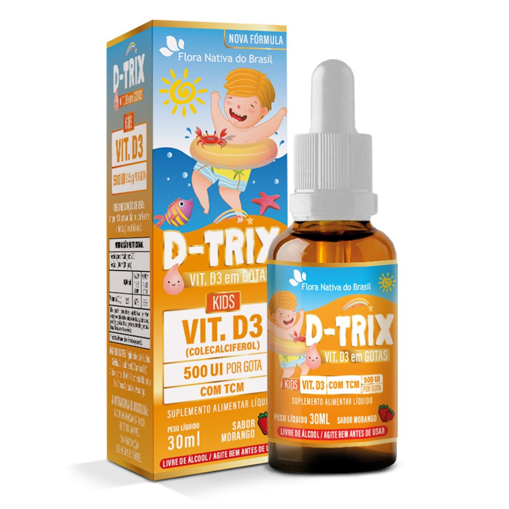 D-Trix Kids com TCM (Vitamina D3 - 500UI por gota) 30ml Sabor Morango Flora Nativa