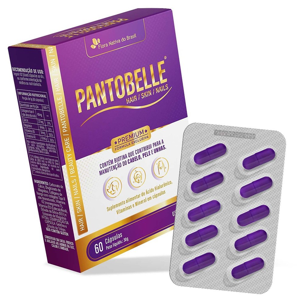 Pantobelle Premium Hair Skin Nails 500mg 60 Cápsulas Flora Nativa