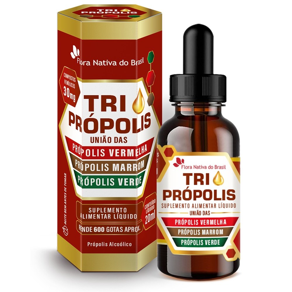 Tri Propolis - Extrato de Propolis Vermelha, Verde e Marrom - 20ml Flora Nativa