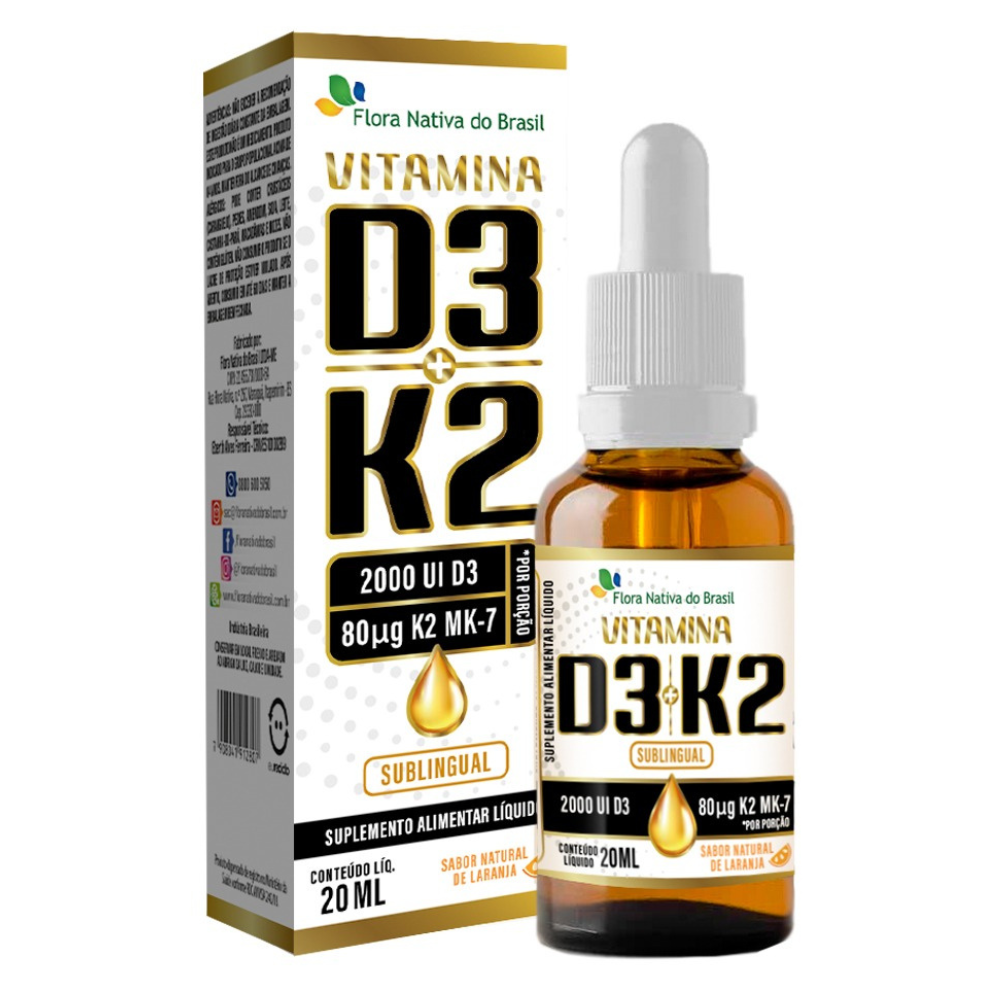 Vitamina D3 com K2 em Gotas 20ml Flora Nativa