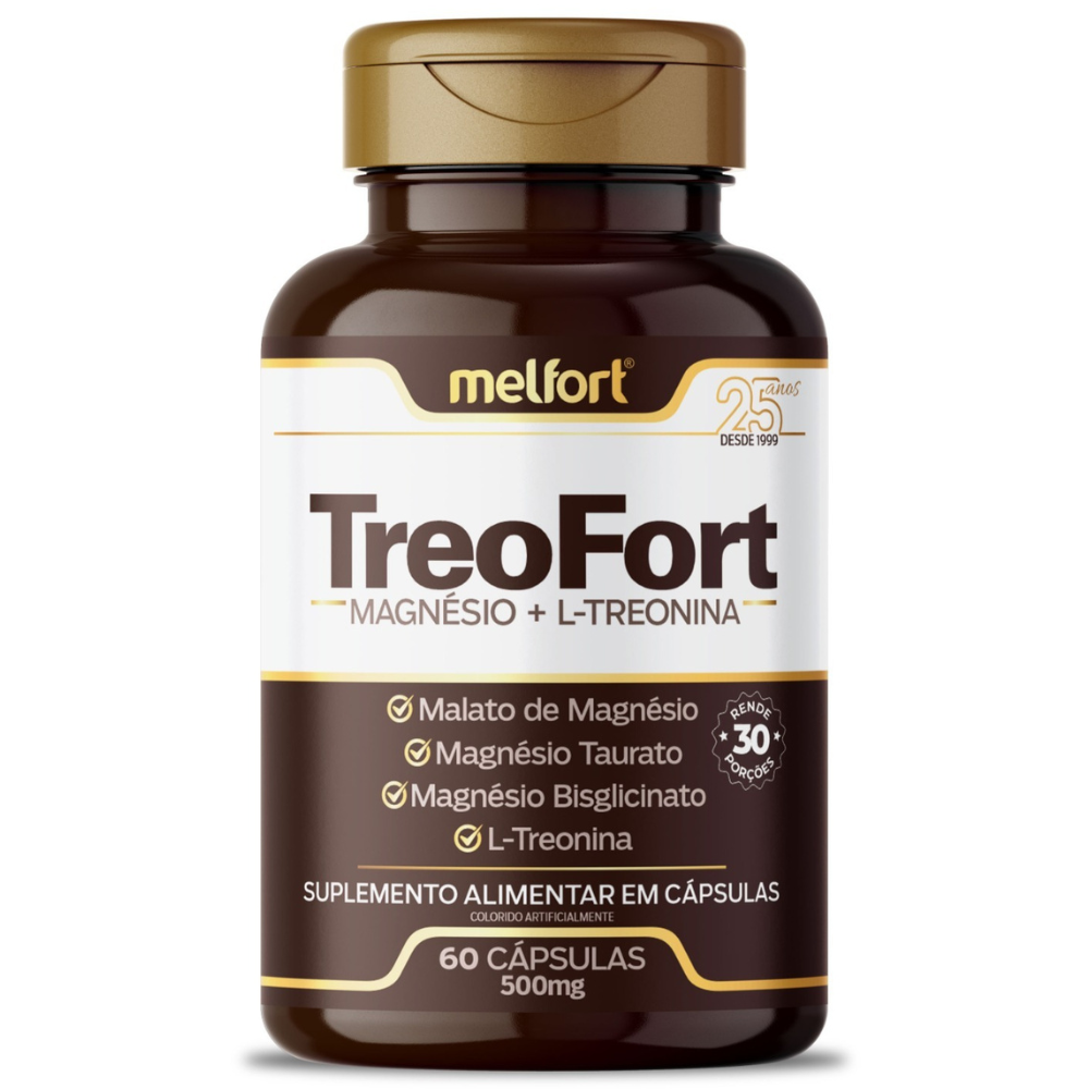 Treofort - Magnesios Treonato, Taurato, Malato e Bisglicinato - 500mg 60 cápsulas Melfort