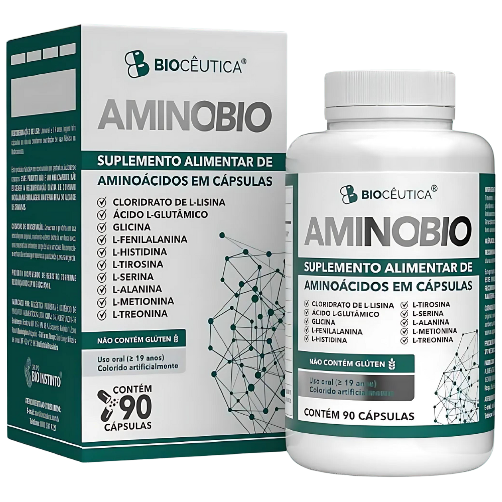 Aminobio Aminoacidos (lisina, glicina, fenilalanina, treonina e mais) 490mg 90 cápsulas Bioceutica
