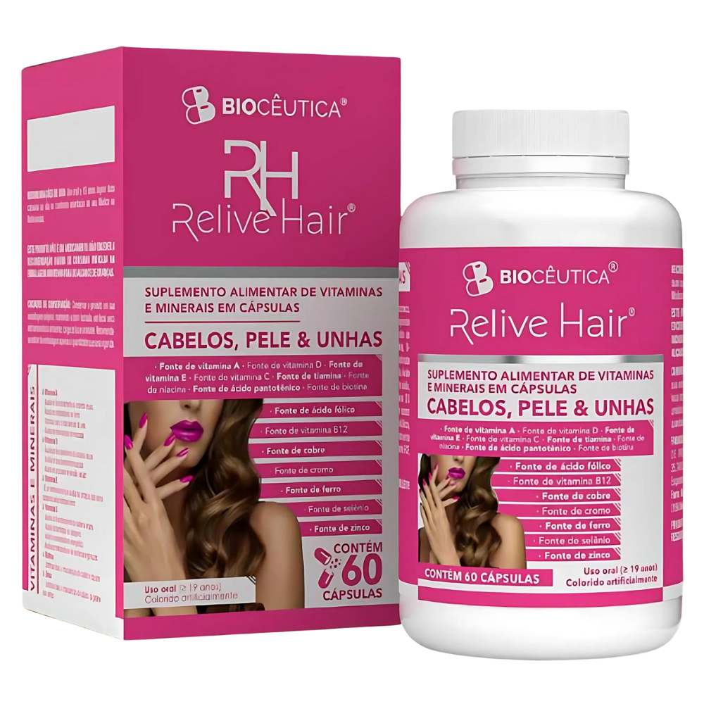 Relive Hair - Cabelos, pele e unhas - 370mg 60 cápsulas Bioceutica