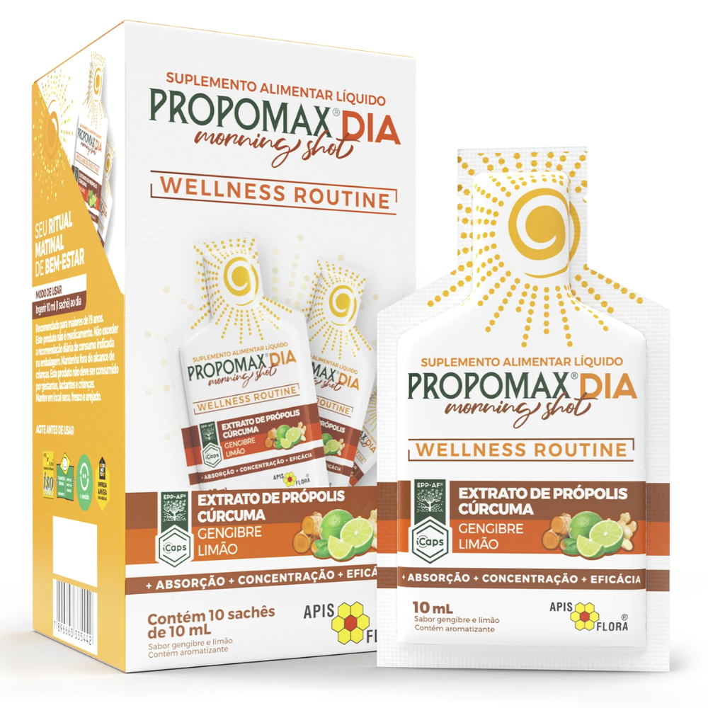 Propomax Dia Shot - Com Propolis, Curcuma, Gengibre e Limao 10x10ml Apisflora