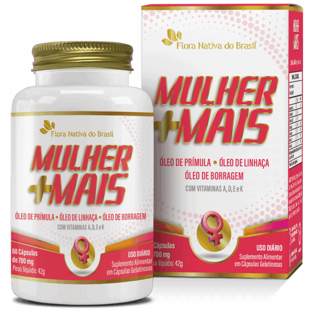 Mulher +Mais (Primula, Linhaça, Borragem e Vitaminas ADEK) 500mg 60 cápsulas Flora Nativa