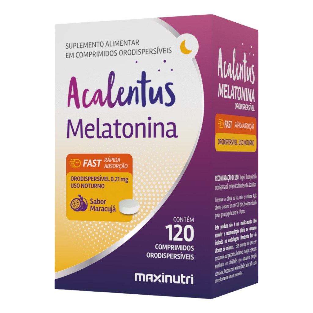 Melatonina Orodispersivel - Acalentus sabor Maracuja 500mg 120 comprimidos Maxinutri