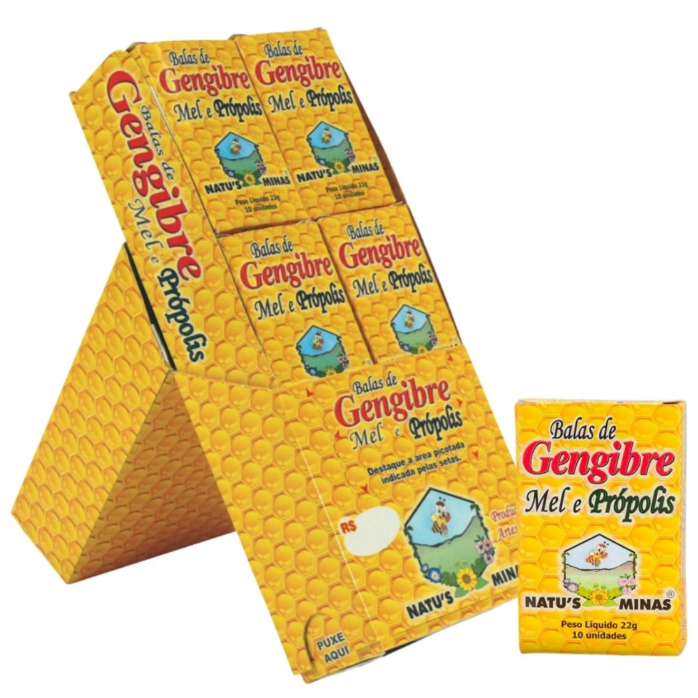 Bala de Gengibre Mel e Propolis Caixa 12un (bala 005) Natus Minas