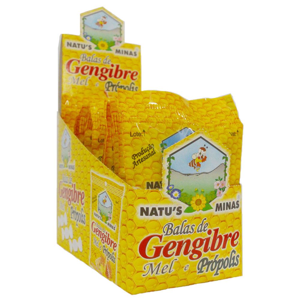 Bala de Gengibre Mel e Propolis Display com 12 unidades (bala 006) Natus Minas