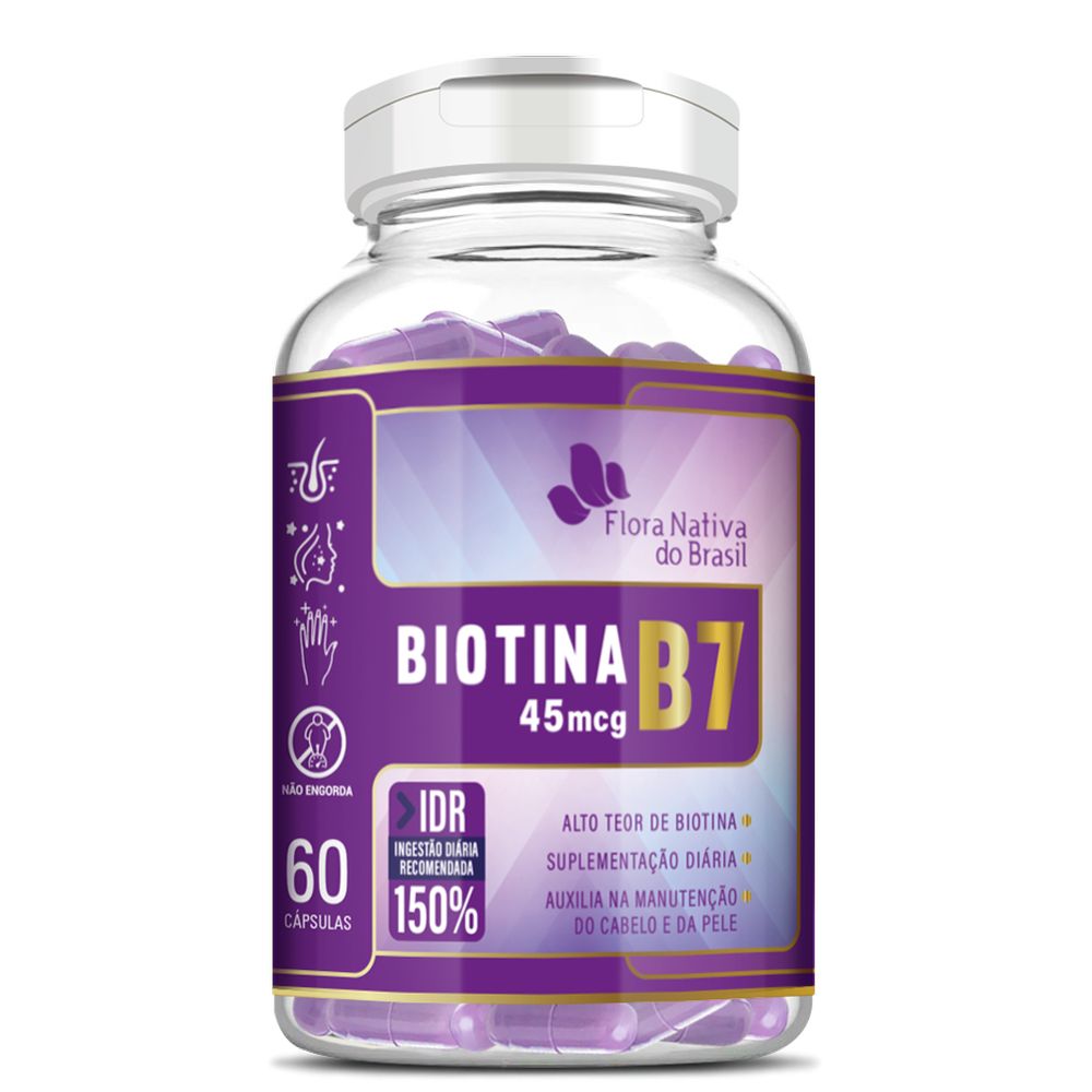 Biotina (Vitamina B7 45mcg) 500mg 60 cápsulas Flora Nativa