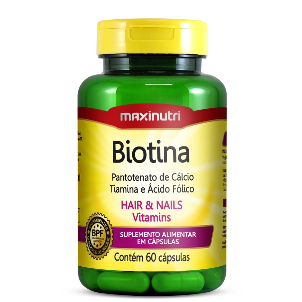 Biotina - Com Acido Folico e Vitaminas B5 e B1 - 685mg 60 cápsulas Maxinutri