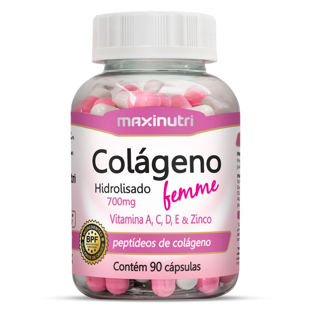 Colageno Hidrolisado Femme + Vit. A, C, D, E e Zinco 700mg 90 cápsulas Maxinutri