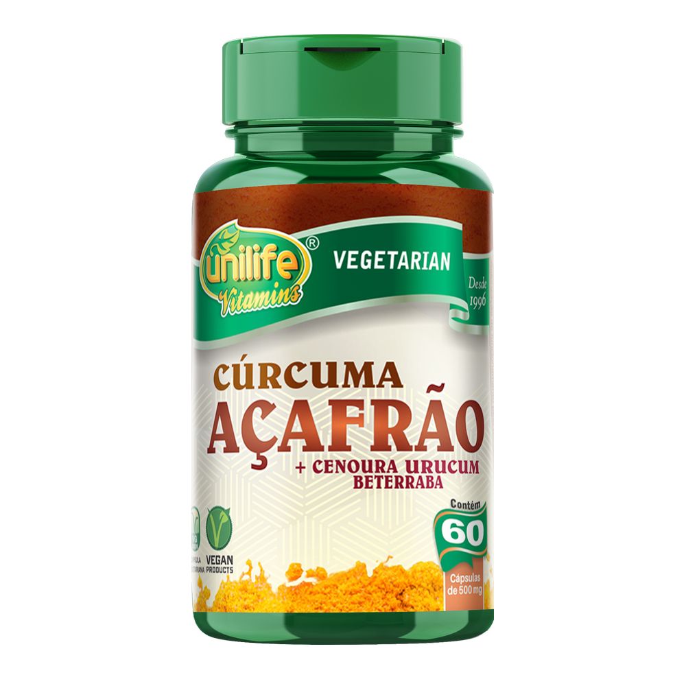 Curcuma com Açafrao + Cenoura, Urucum e Beterraba 500mg 60 cápsulas Unilife