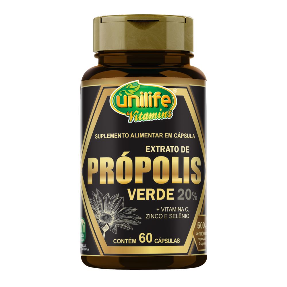 Extrato de Propolis Verde + Vitamina C, Zinco e Selenio 500mg 60 cápsulas Unilife