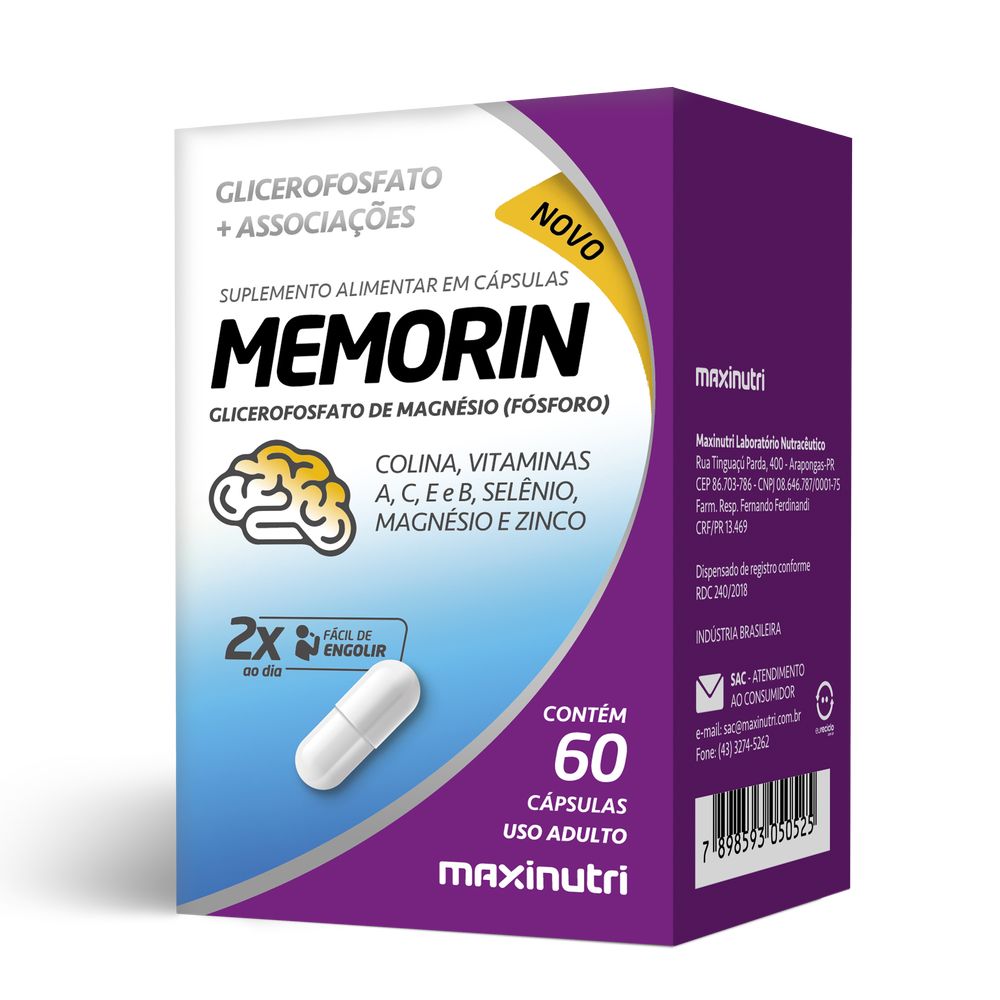 Memorin - Fósforo + Vitaminas - 500mg 60 cápsulas Maxinutri