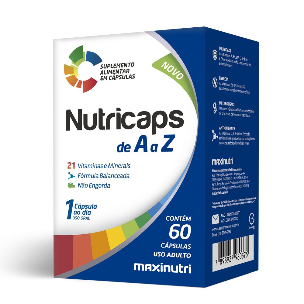 Nutricaps A-Z (Polivitaminico) 100% IDR 250mg 60 cápsulas Maxinutri