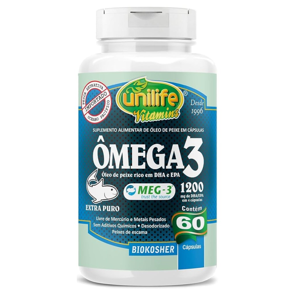 Omega 3 Meg3 - Oleo de Peixe Desodorizado extra puro - 1200mg 120 cápsulas Unilife