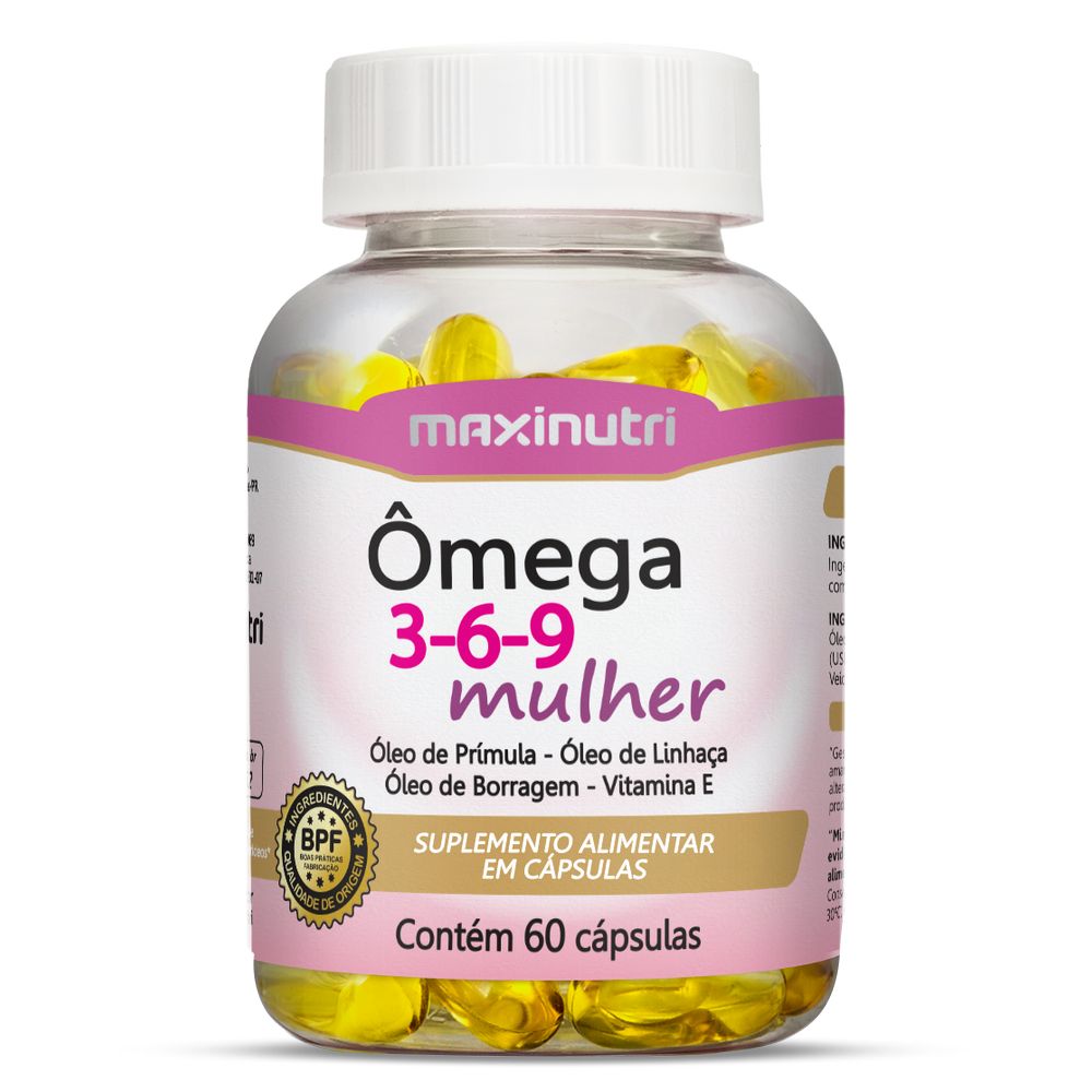 Omega Mulher 3-6-9 (Linhaça/Prímula/Borragem/Vit.E) 60 cápsulas Maxinutri