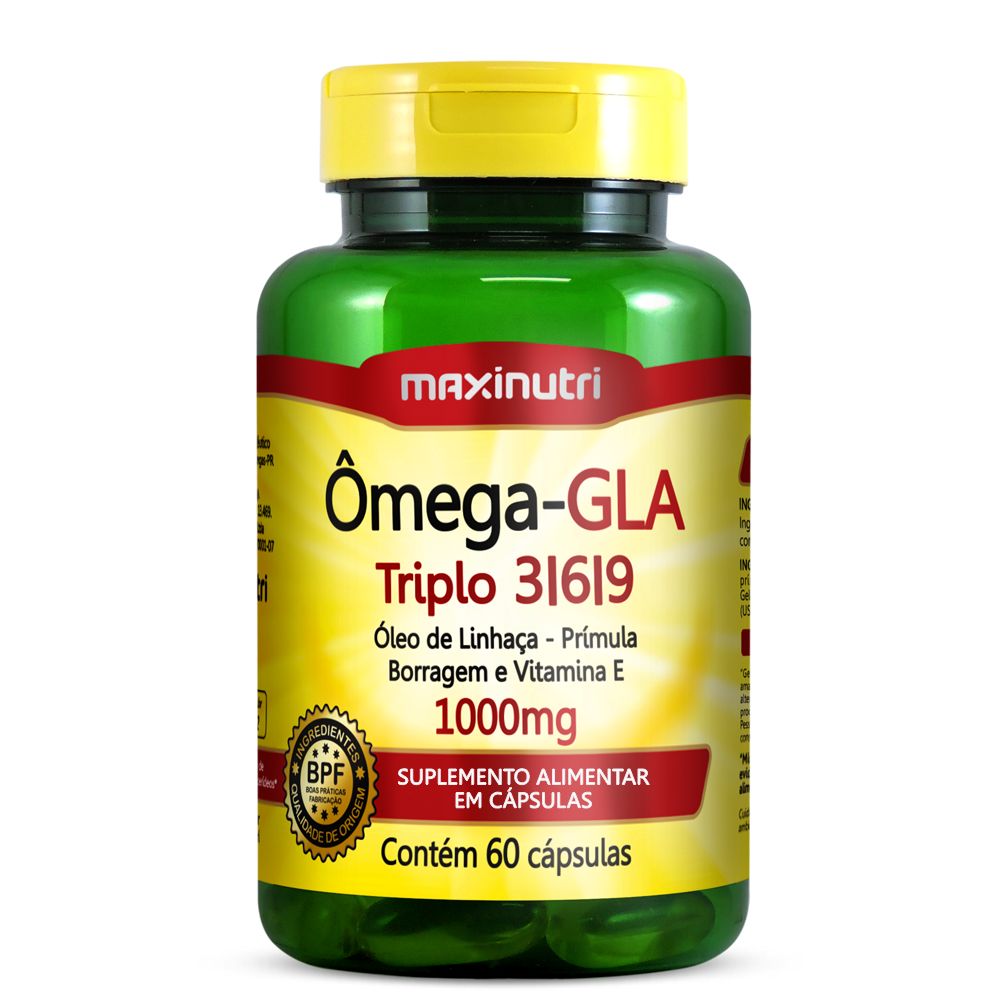 Omega GLA Triplo 3/6/9 (Linhaça/Primula/Borragem/Vit.E) 60 cápsulas Maxinutri