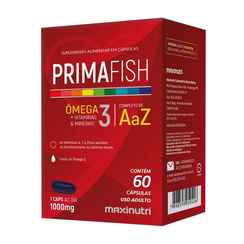 Primafish Omega 3 + Polivitaminas e Minerais 1000mg 60 cápsulas Maxinutri