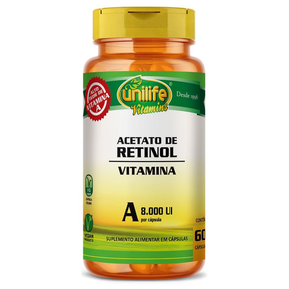 Vitamina A - Retinol 8000UI - 500mg 60 cápsulas Unilife