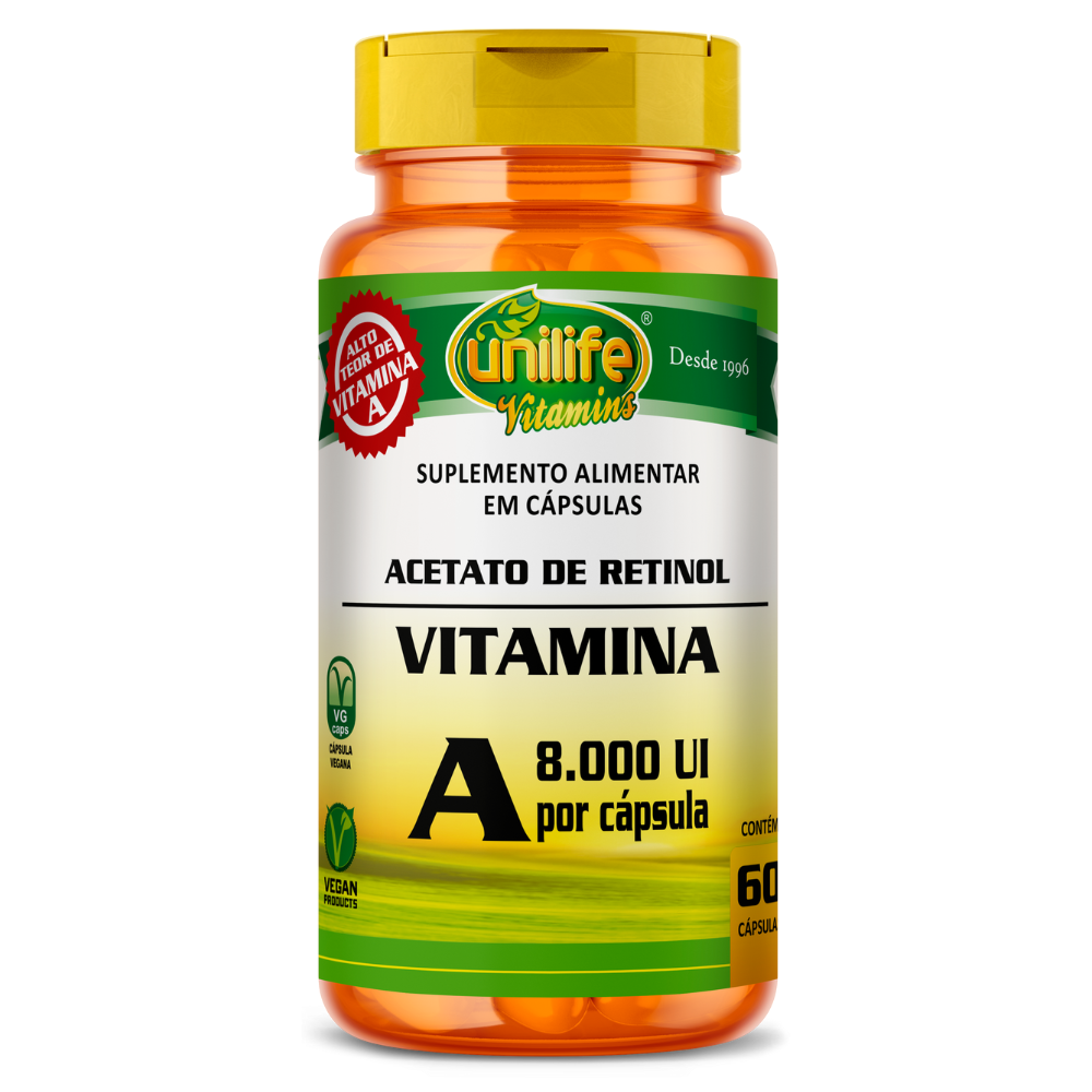 Vitamina A - Retinol 8000UI - 500mg 60 cápsulas Unilife