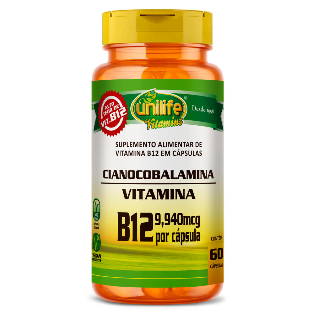 Vitamina B12 - Cianocobalamina - 450mg 60 cápsulas Unilife