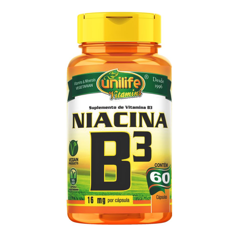 Vitamina B3 - Niacina - 500mg 60 cápsulas Unilife