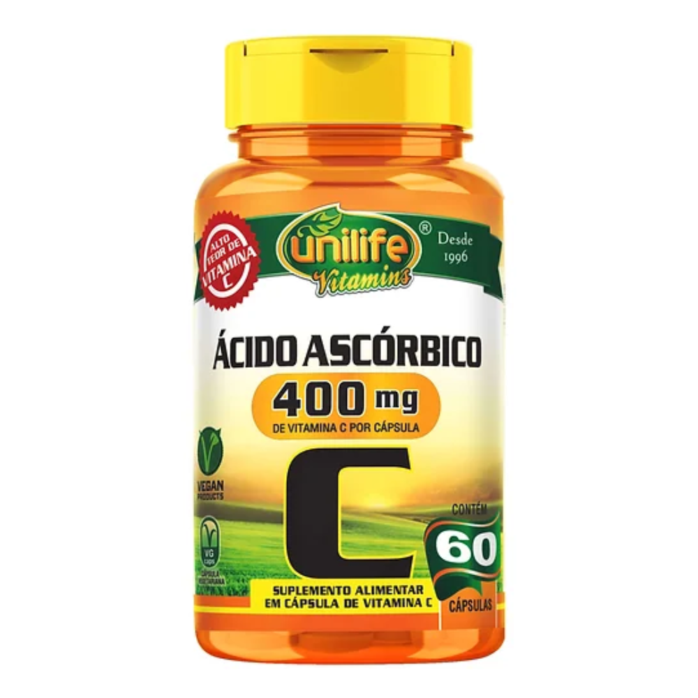 Vitamina C (400mg de Acido Ascorbico) 750mg 60 cápsulas Unilife