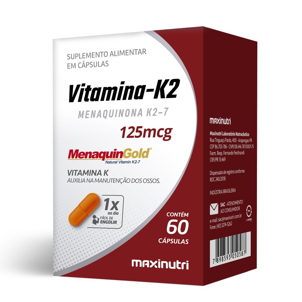 Vitamina K2 (125mcg) Menaquingold 60 cápsulas Maxinutri