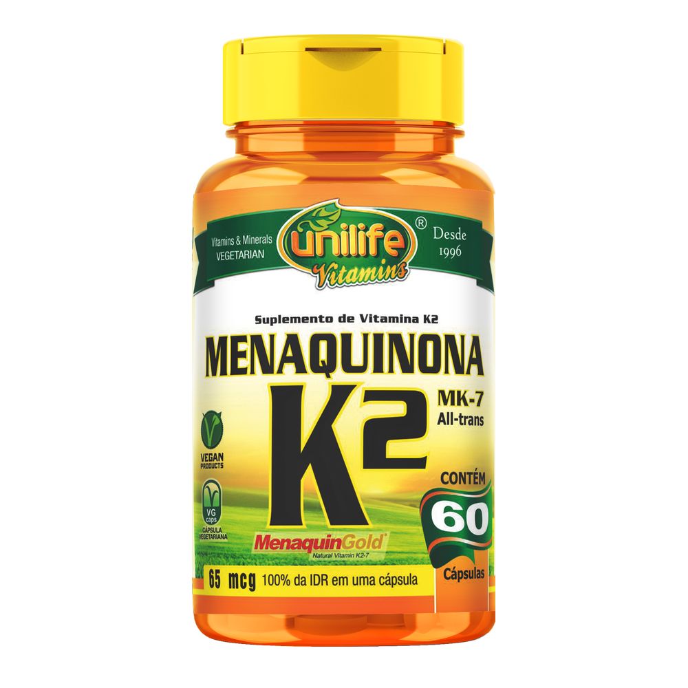 Vitamina K2 - Menaquinona (65mcg) - 500mg 60 cápsulas Unilife